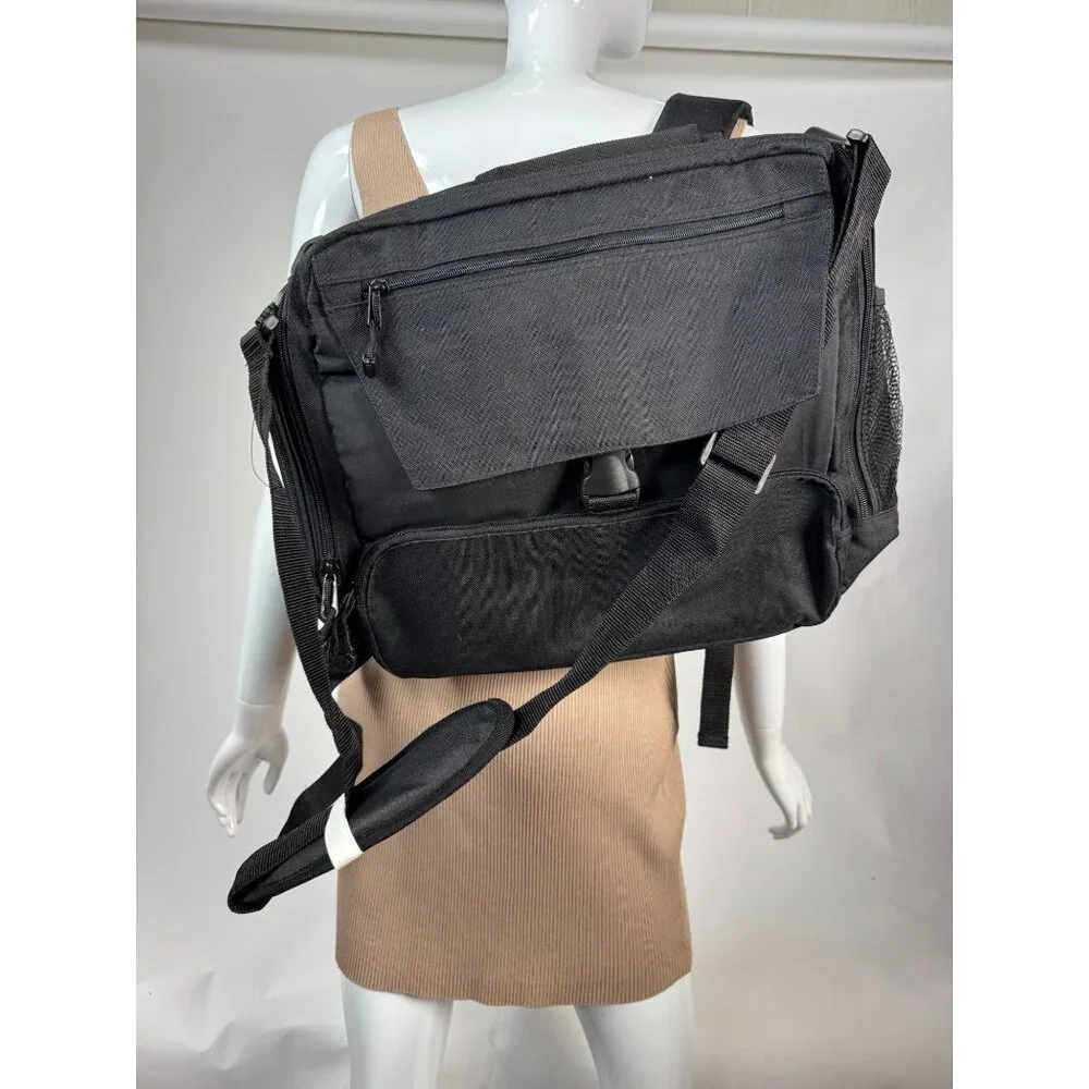 Convertible Black Backpack Messenger Bag With Multiple Compartments Adjustable S
